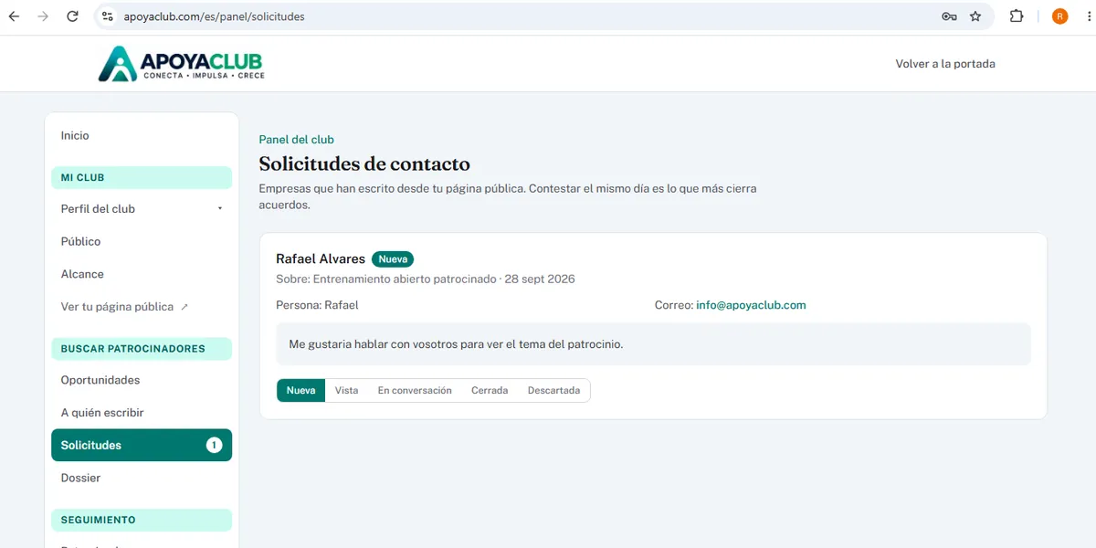 A caixa de pedidos, com a mensagem de uma empresa e o seu status.